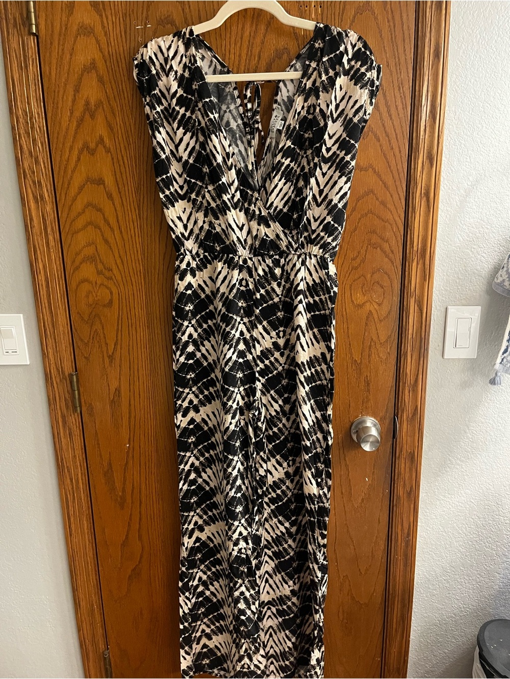 Molly Bracken Black and Cream Printed Wrap Dress